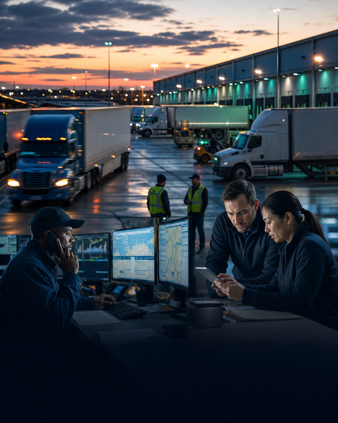 Logistics team managing material handling and inventory operations