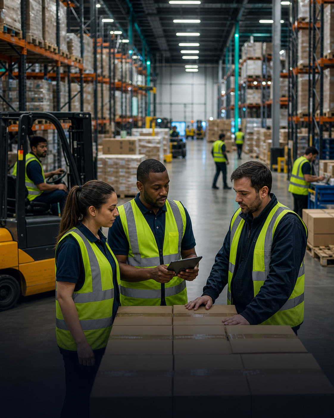 Facilities and maintenance team coordinating work in a large facility